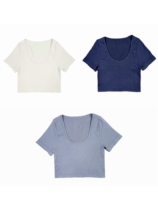 OQQ Tops - OQQ ScoopNeck Cropped Tee Bundle - Size Small - Pale Yellow, Black, Gray